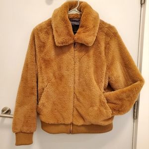 S Faux Fur Bomber Jacket in Camel Color - Banana Republic